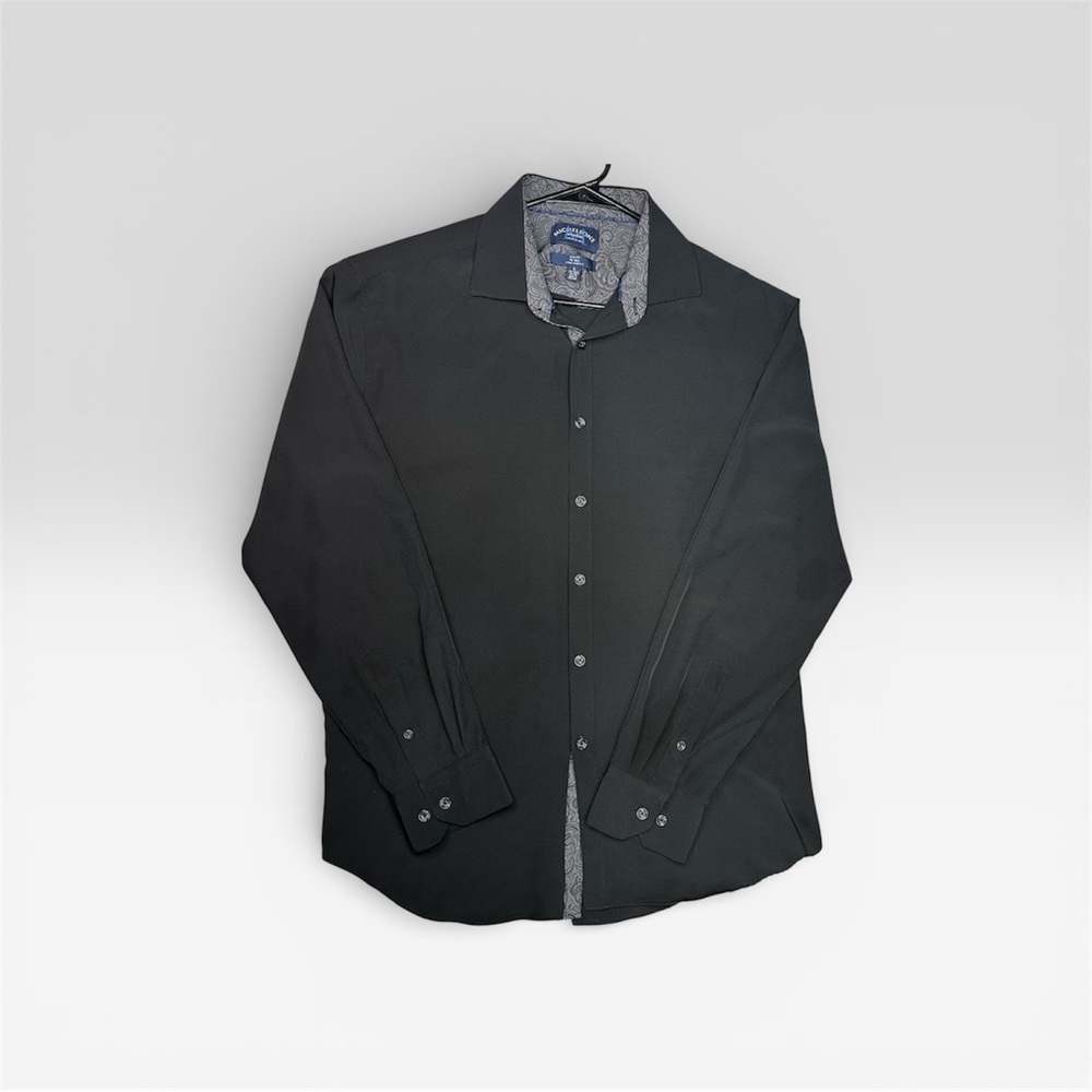 Michalsons Men's Black Button Up Shirt Large Slim Fit No Iron Dress Fancy